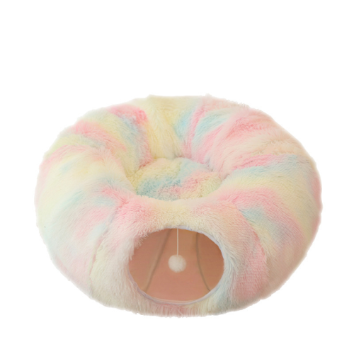 Plush Cat Cave Bed, Rainbow