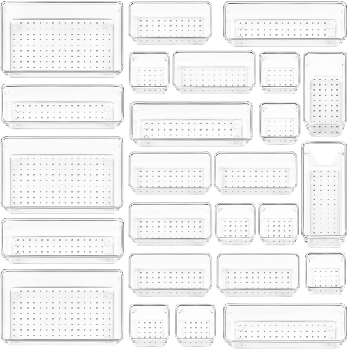 25PCS Clear Plastic Drawer Organizer Set