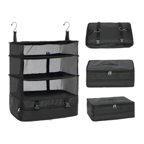 3-Layer Hanging Travel Organizer, Black